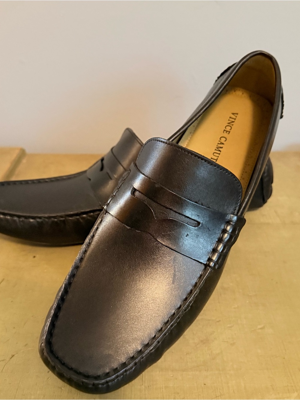 Vince Camuto Black Driving Leather Penny Loafers – Slip-On Dress Casual